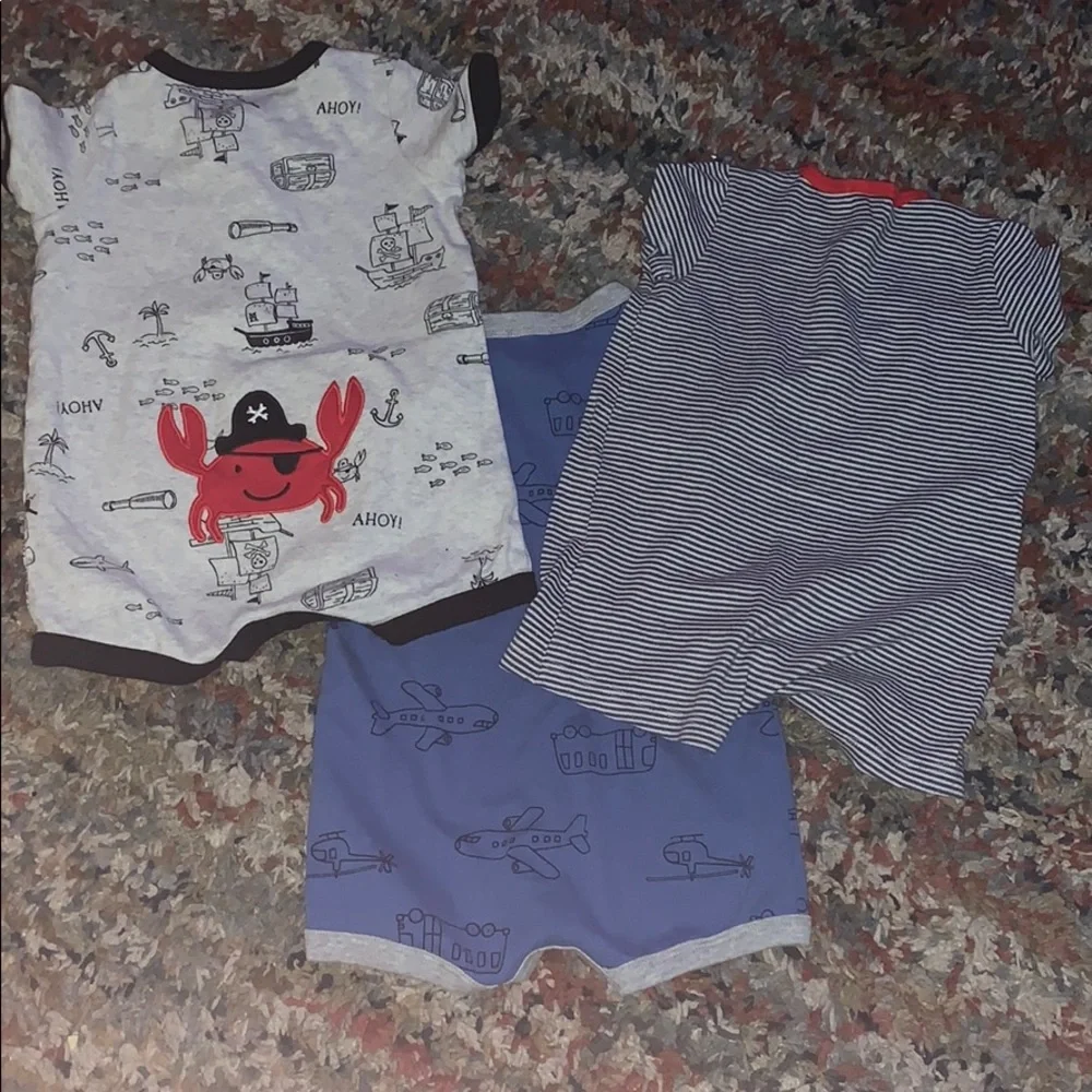 Boys Set of 3 Onesies short outfits blue & gray baby sz 6M  EUC